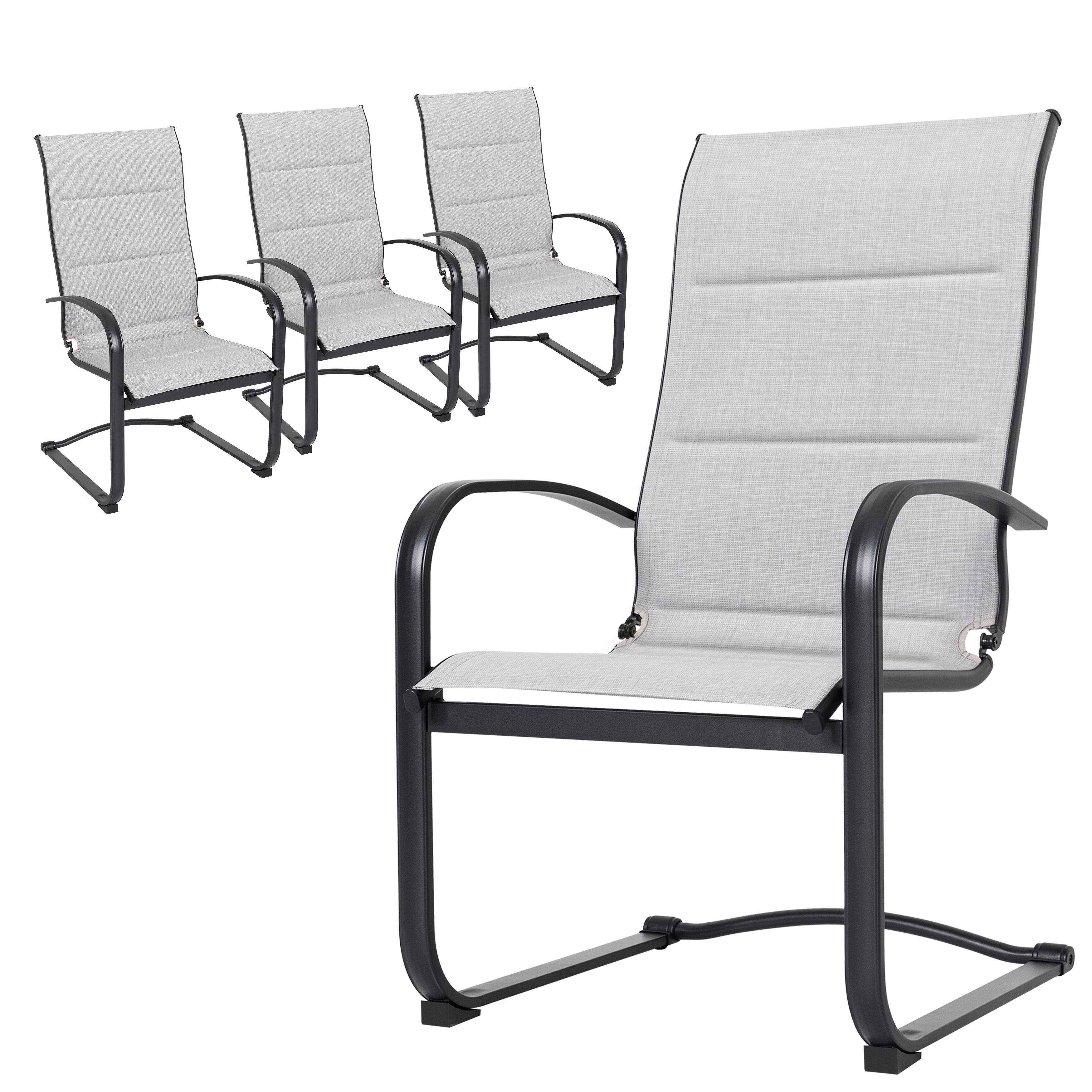 Front. Nuu Garden - Patio C-Spring Dining Chair Set of 4, All-weather Textilene Fabric, Powder-coated Iron Frame - Black and Gray.