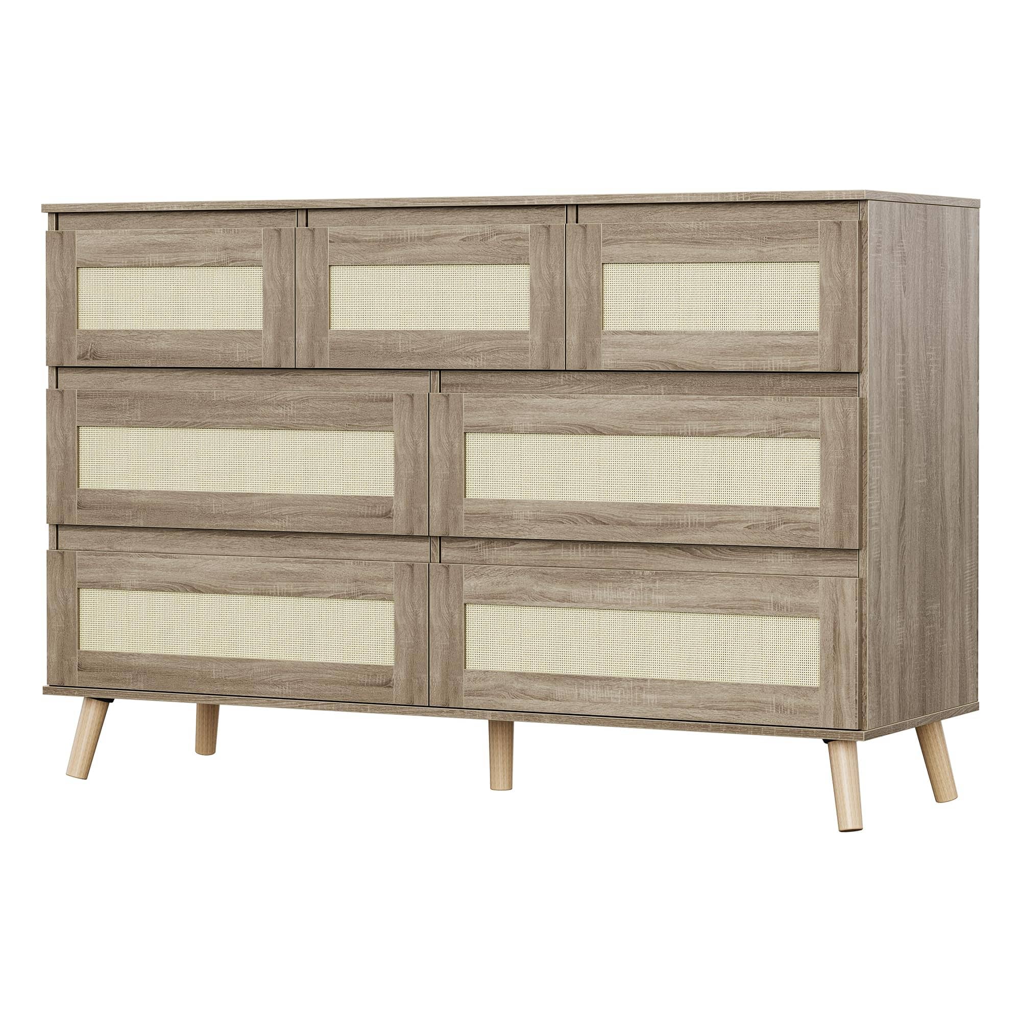 GARVEE - Wood Dressers for Bedroom with 7 Drawers, Boho TV Stand Dresser for 55 inch TV - Natural