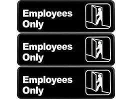 Excello Global Products - Employees Only Indoor/Outdoor Wall Sign, 9" x 3", 3/Pack - Black/White