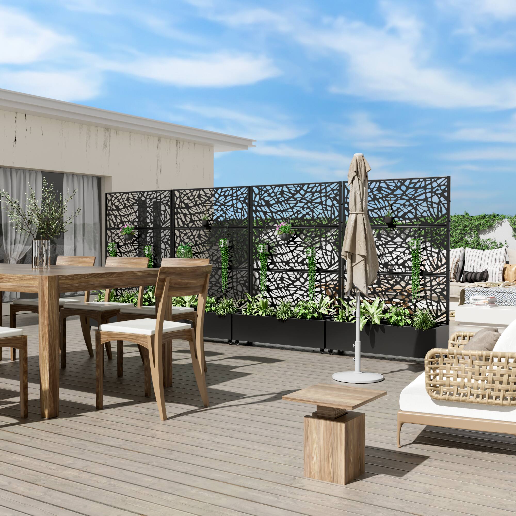 Alt View 2. PexFix - 72 in. H x 47 in. W Net Pattern Rectangle Metal Planter Box Raised Garden Beds with Trellis-Ideal for Balcony - Black.