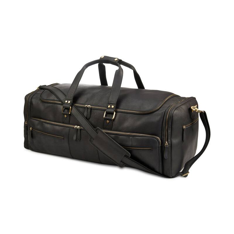 Left. Luxorro - Leather Duffel Bag For men. 30 Inch - Black.