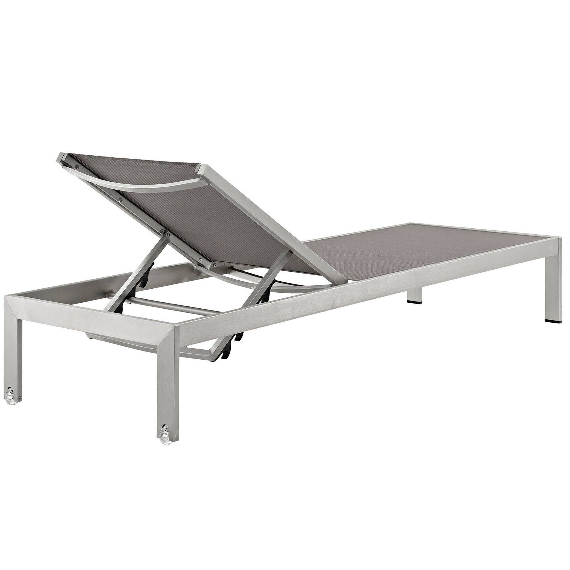 Back. Modway - Shore Outdoor Patio Aluminum Mesh Chaise by Modway - Silver Gray.