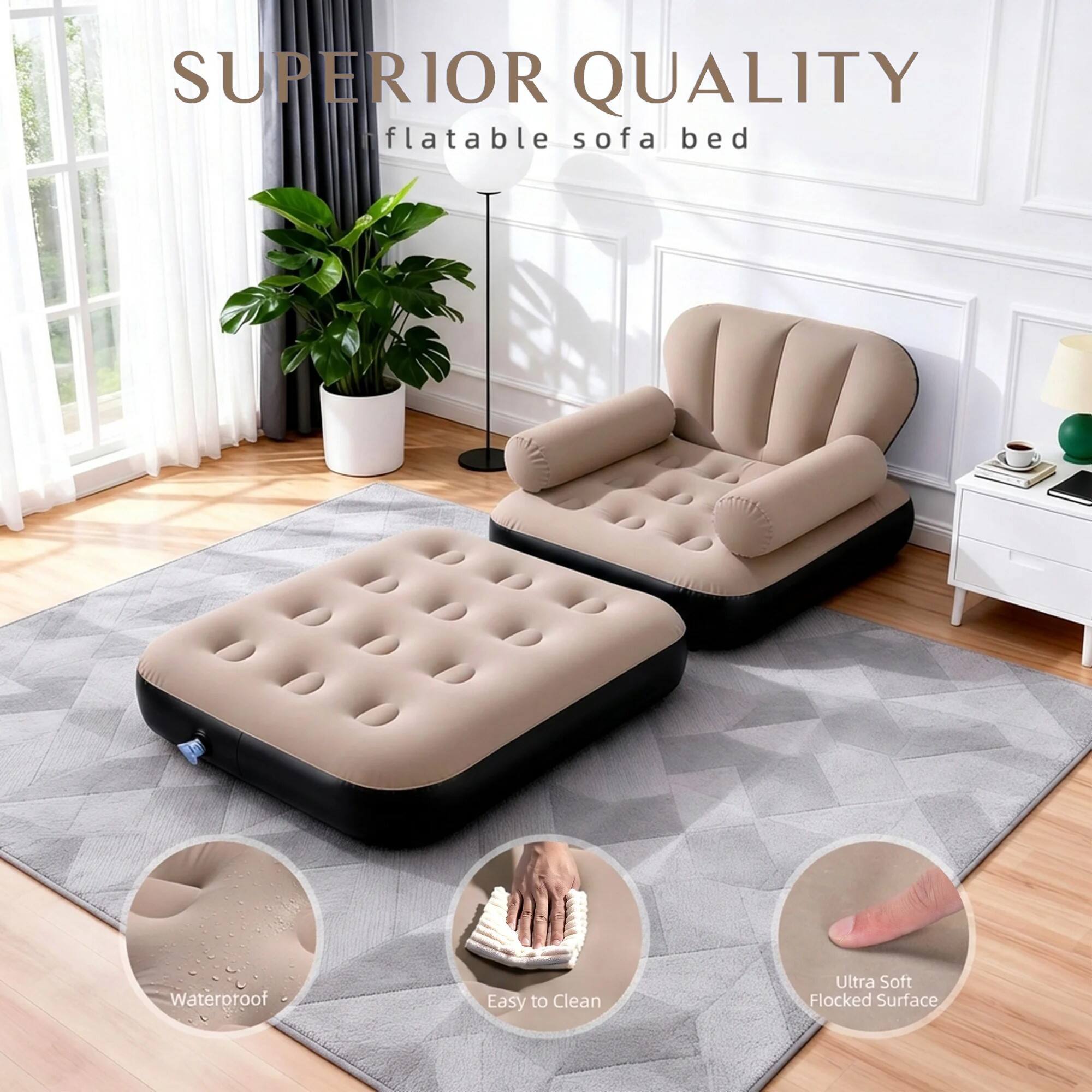 SUPERIOR QUALITY inflatable sofa bed waterproof Easy to Clean Ultra Soft Flocked Surface