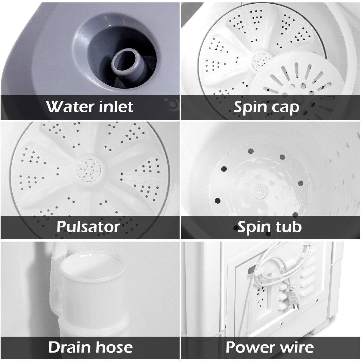 Water inlet  
Spin cap  
Pulsator  
Spin tub  
Drain hose  
Power wire