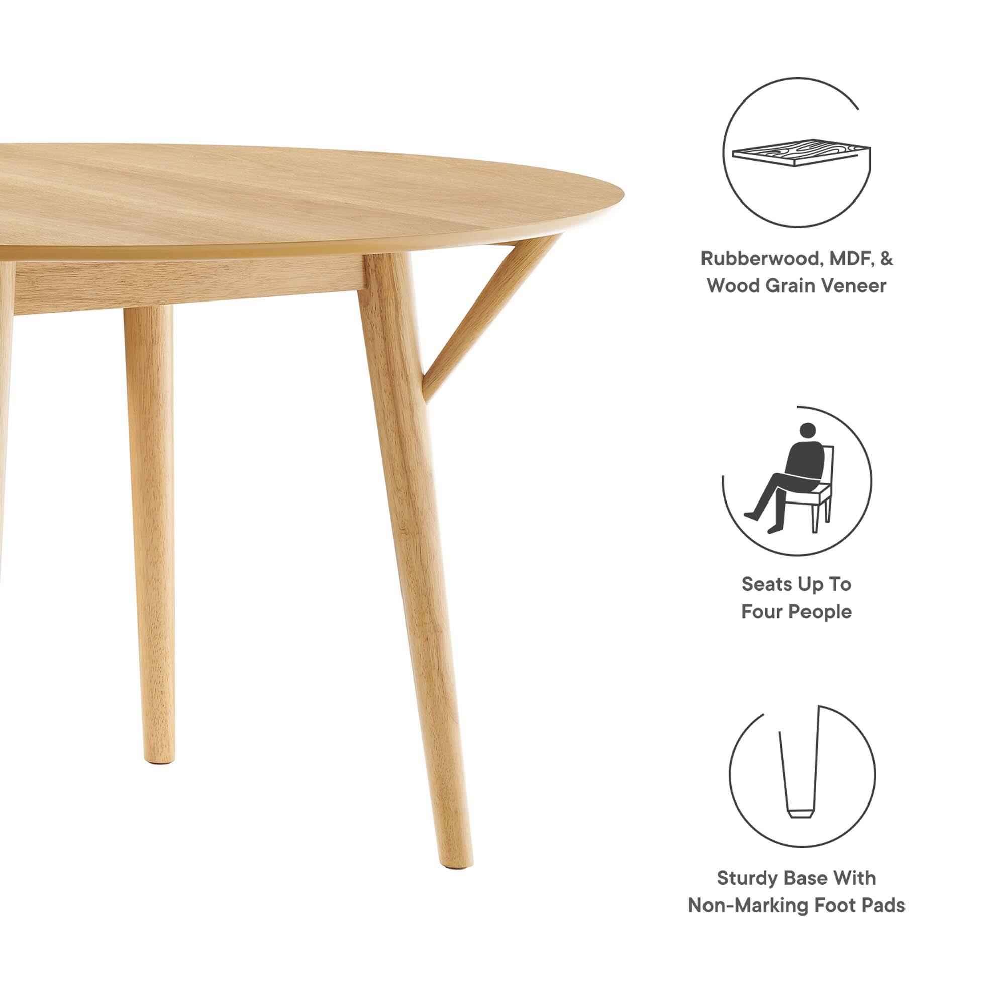 - Rubberwood, MDF, & Wood Grain Veneer
- Seats Up To Four People
- Sturdy Base With Non-Marking Foot Pads