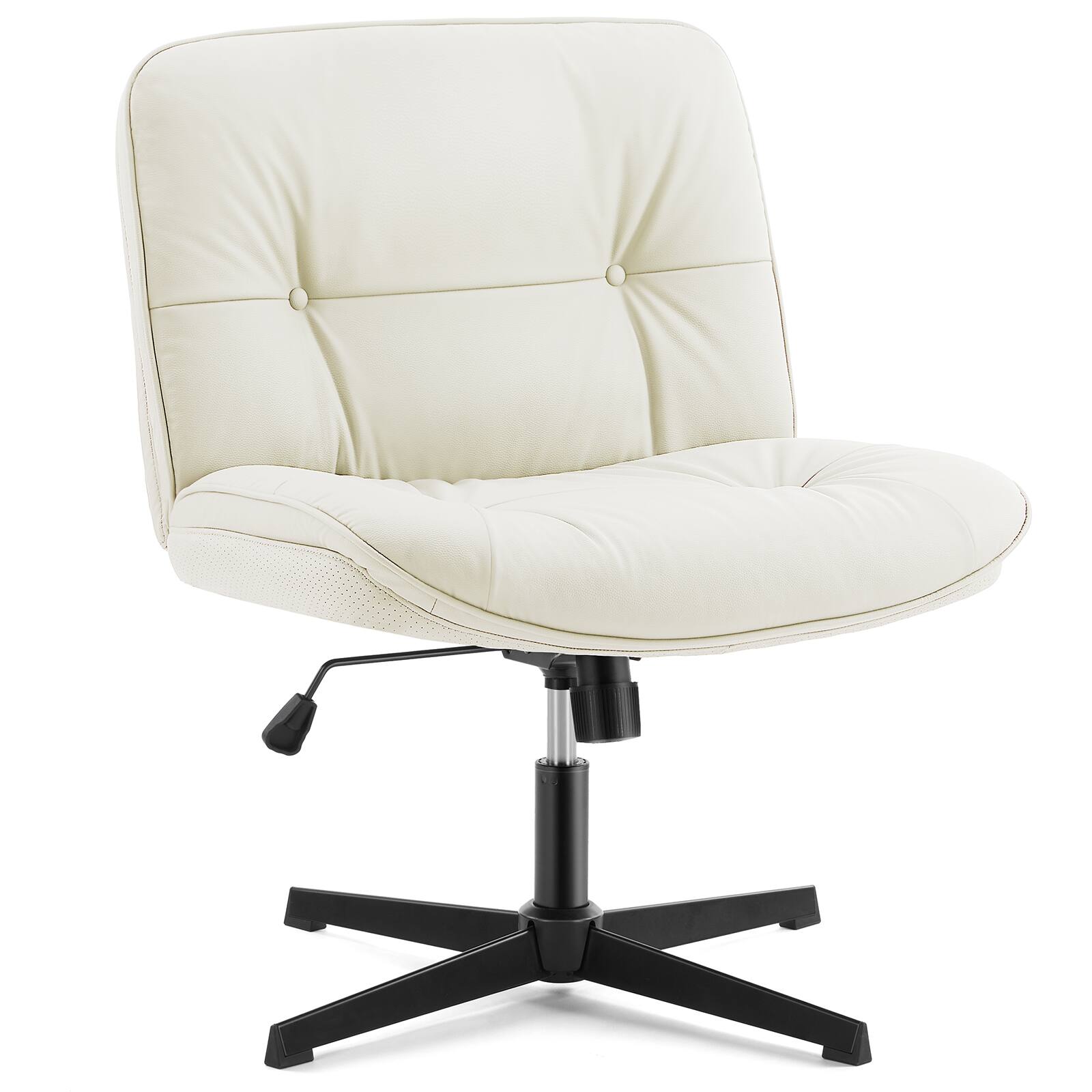 Angle. PexFix - Wide Office Chair, 26.4" Cross Legged Swivel Chair with Rocking, Adjustable Height Armless Desk Chair for Home Office - Beige.