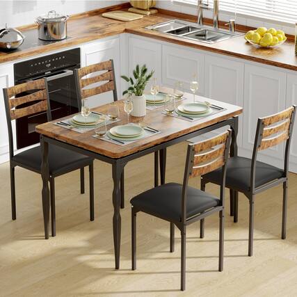 Front. Acekool - 5 Piece Dining Table Set, Industrial Style Dining Table and Chairs Set for 4, Kitchen Table Set for Dining Room - Brown.