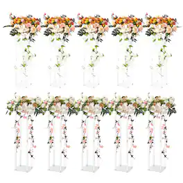 VEVOR - 10PCS 23.6inch High Wedding Flower Stand, With Acrylic Laminate,Acrylic Vase Column Geometric Centerpiece Stands - Gold