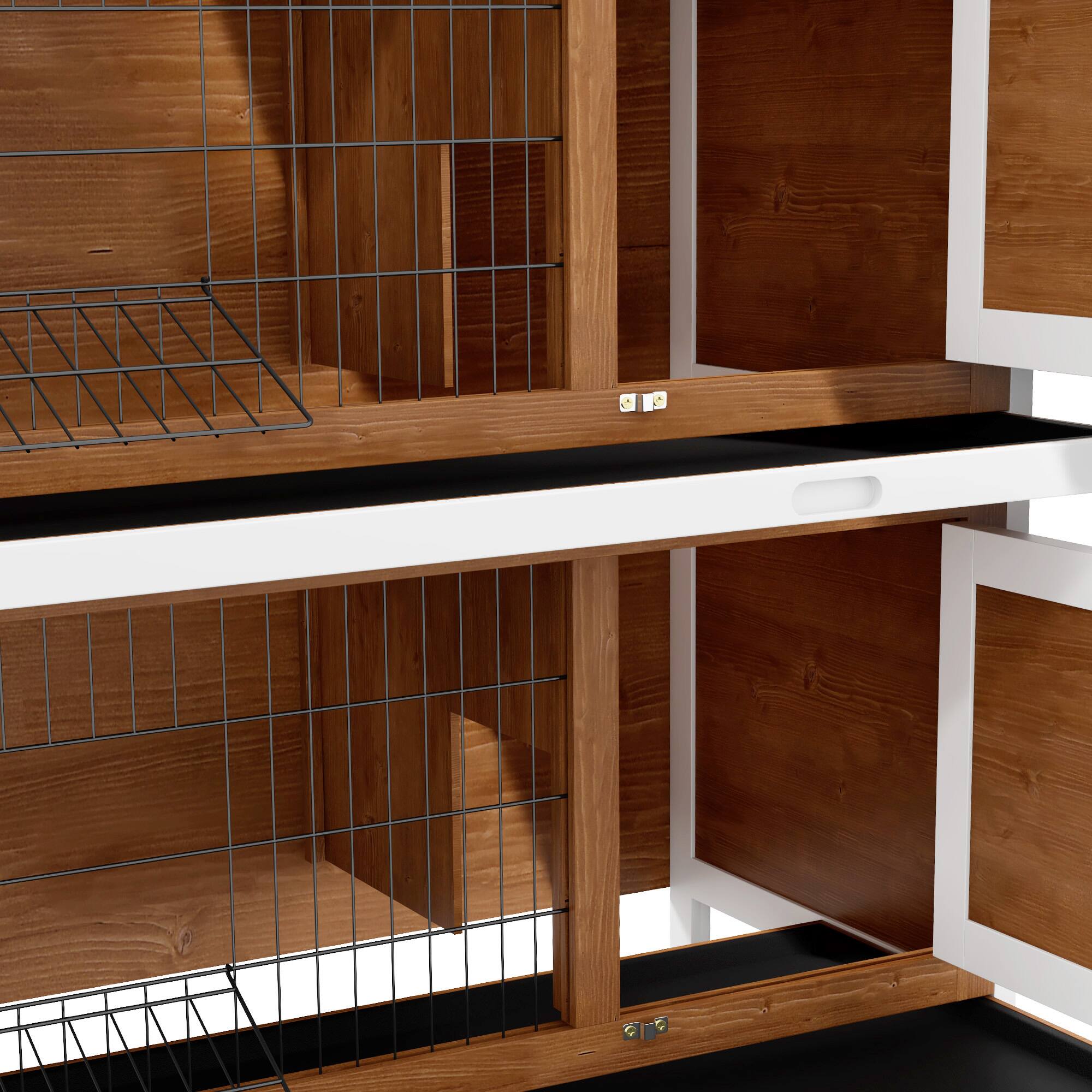 Alt View 4. Pawhut - 54" 2-Story Wooden Rabbit Hutch, Indoor/Outdoor Small Animal Cage with Lockable Doors, No-Leak Tray & Waterproof Roof.