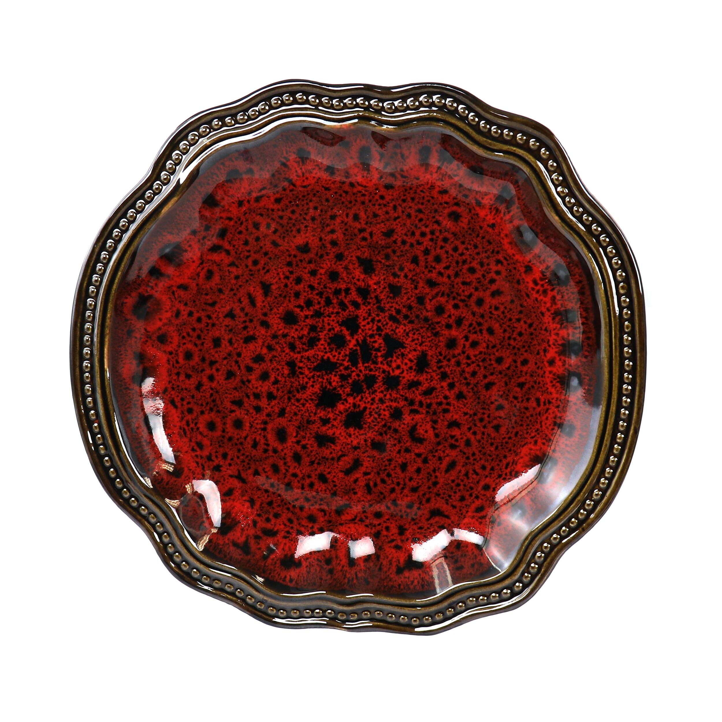 Alt View 1. Elama - Elama Regency 6 Piece Stoneware Dinner Plate Set - Red.