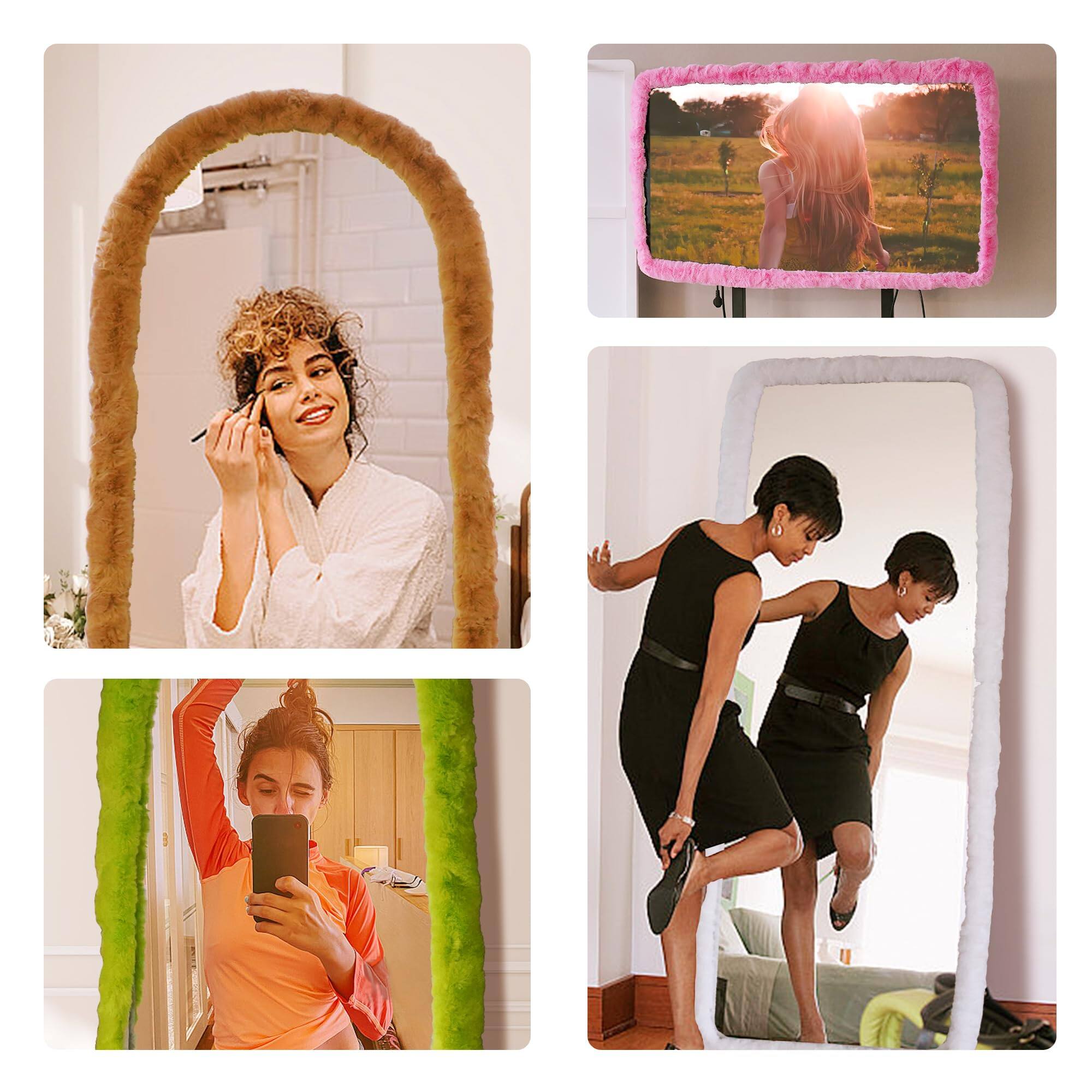 Alt View 2. Live At Space - Fluffy Mirror Cover - Diy Full Length Decoration Universal Ultra Soft Non-slip Free Standing Warm Home Decor For Living - Pink-64"L x 21"W.