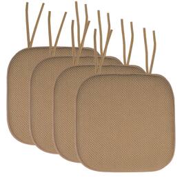 Sweet Home Collection - Honeycomb Memory Foam Non-Slip 16" x 16" Chair Cushion Pad with Ties, 4-Pack - Taupe