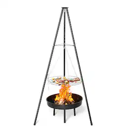 Winado - Portable Campfire Tripod Grill with Adjustable Height, BBQ Grill Grate, Fire Bowl for Outdoor Camping BBQ Picnic Party - Black