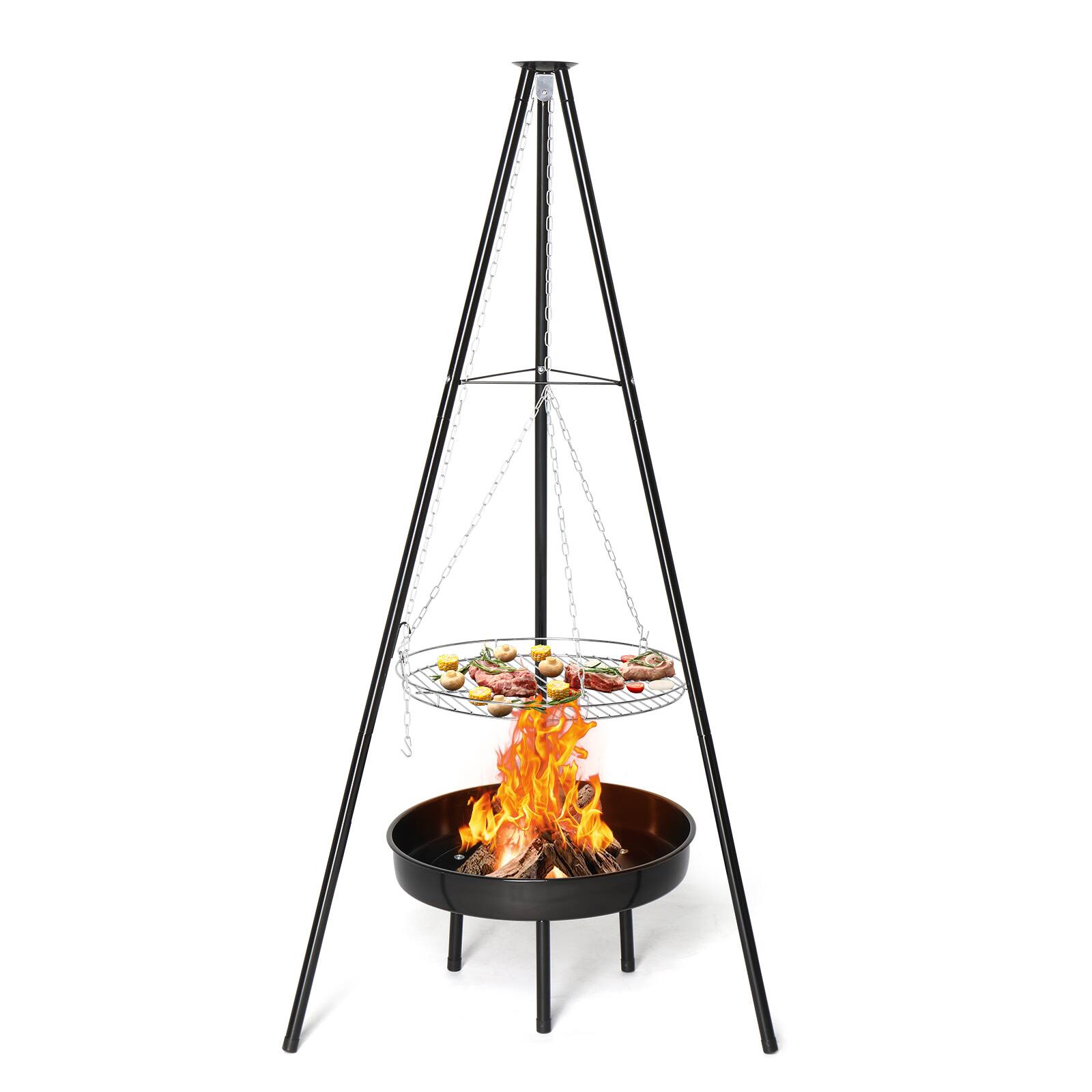Front. Winado - Portable Campfire Tripod Grill with Adjustable Height, BBQ Grill Grate, Fire Bowl for Outdoor Camping BBQ Picnic Party - Black.