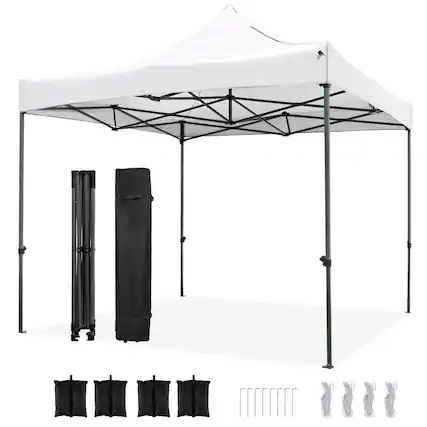 Front. Costway - Costway 10 x 10 FT Outdoor Pop up Canopy Tent with Wheeled Bag, 4 Sandbags, Stake & Ropes - White.