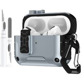 Dteck - Case for Airpods Pro 2nd Gen (2022) with Magnetic Lock,Phone Stand & Carabiner,Shockproof Earbuds Cover with Cleaner Kit - Gray