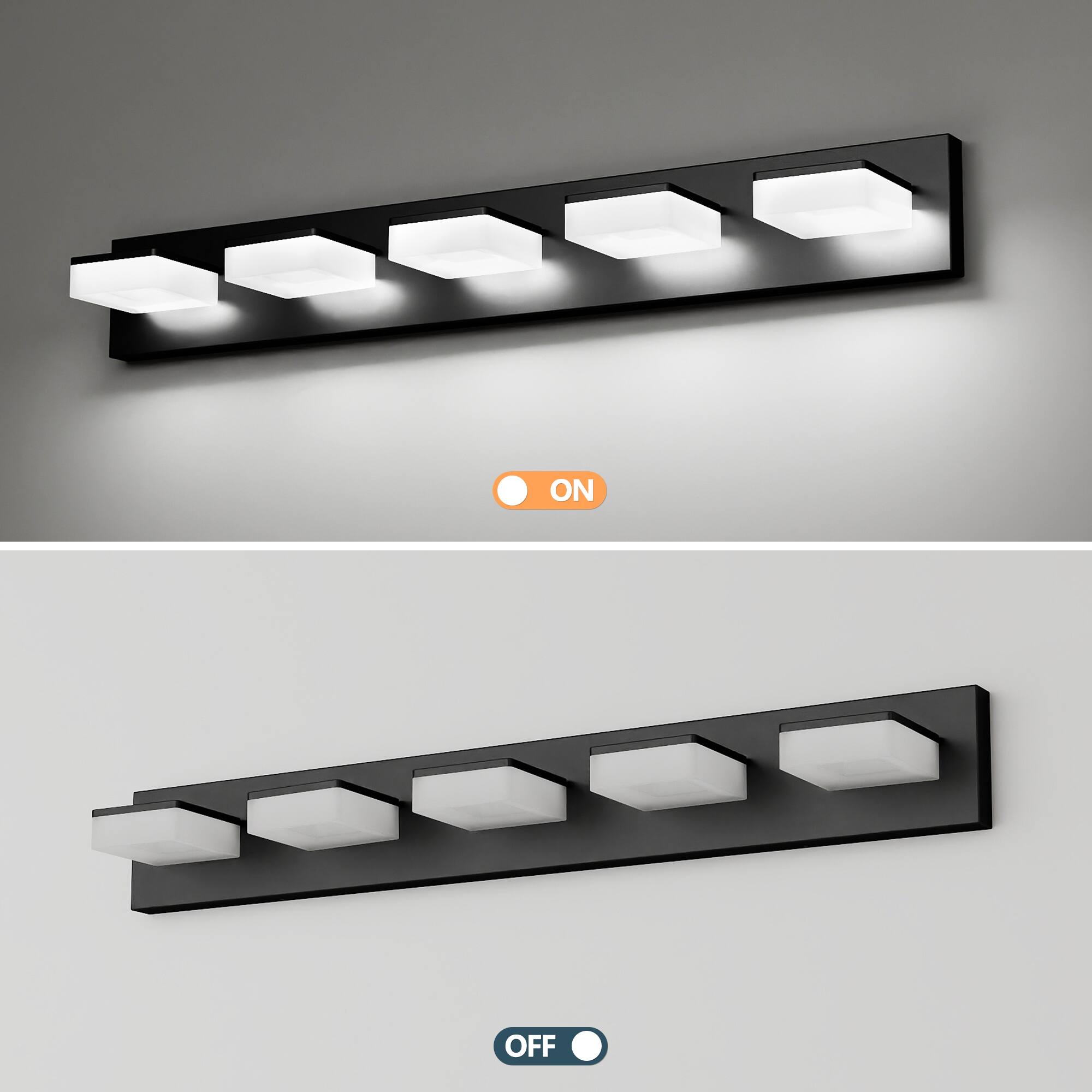 Alt View 2. HOMLUX - 32.28 in. 5 Lights Black LED Vanity Light Bar with Acrylic Shade.