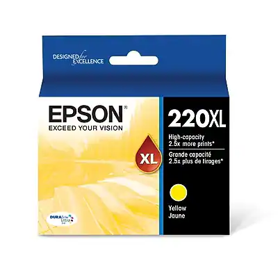 DESIGNED FOR EXCELLENCE
EPSON
EXCEED YOUR VISION
220XL
High-capacity
2.5x more prints*
Grande capacité
2.5x plus de tirages*
DURABrite Ultra
Yellow
Jaune