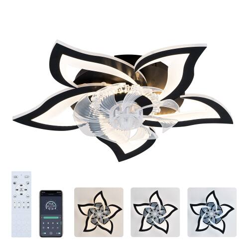 Left. LUCKY ONE - 24" Low Profile Ceiling Fan with Light Remote 5 Blades DC Motor - Matte Black.