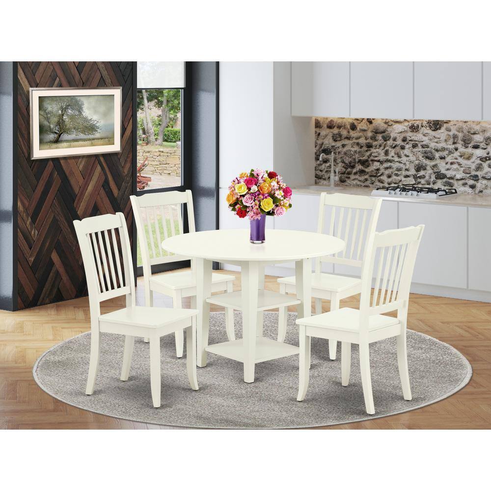 Left. East West Furniture - Dining Room Set Linen White - Brown.