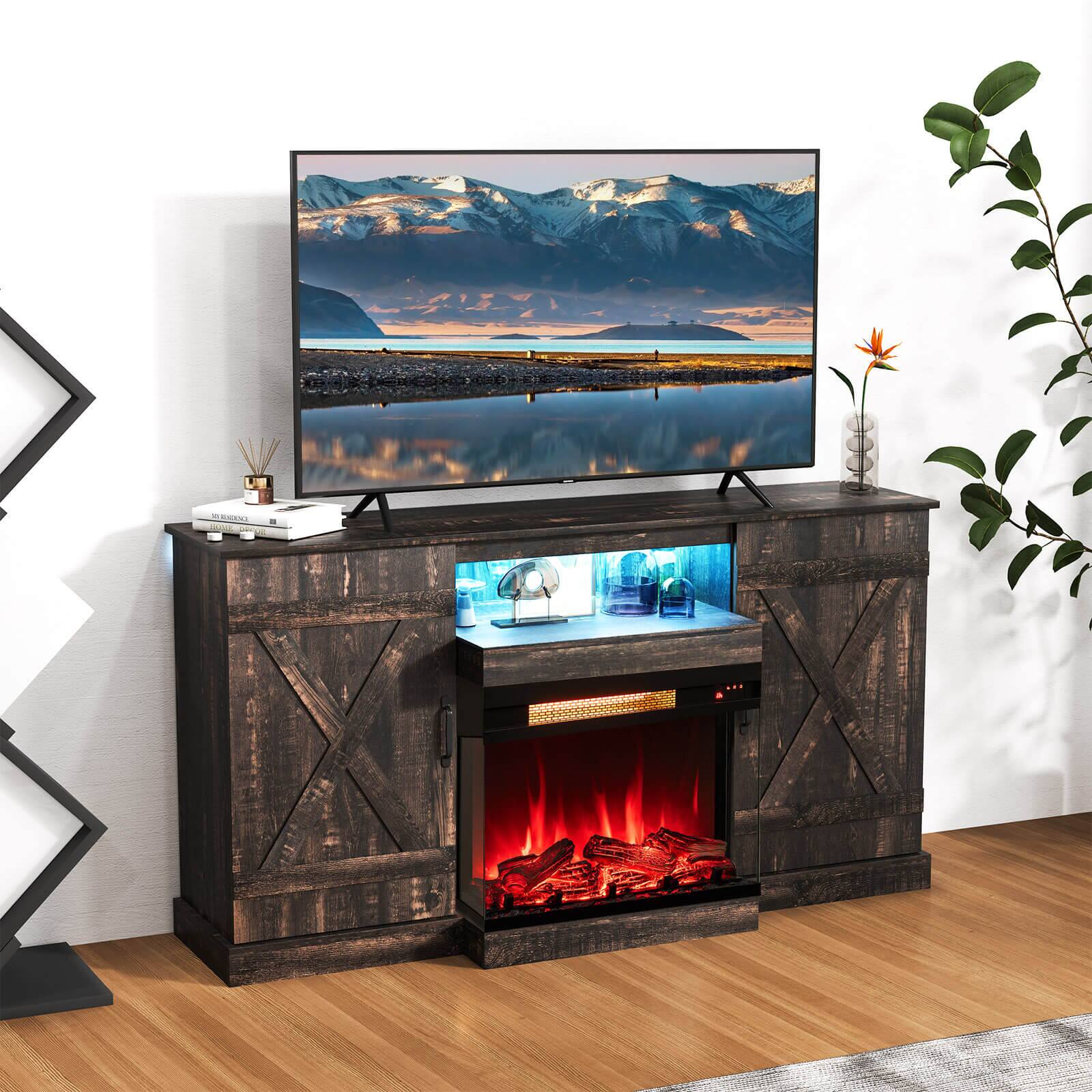 Alt View 5. Costway - Costway 58" Fireplace TV stand with 23" 3-side glass electric fireplace 20 color led lights - Brown.
