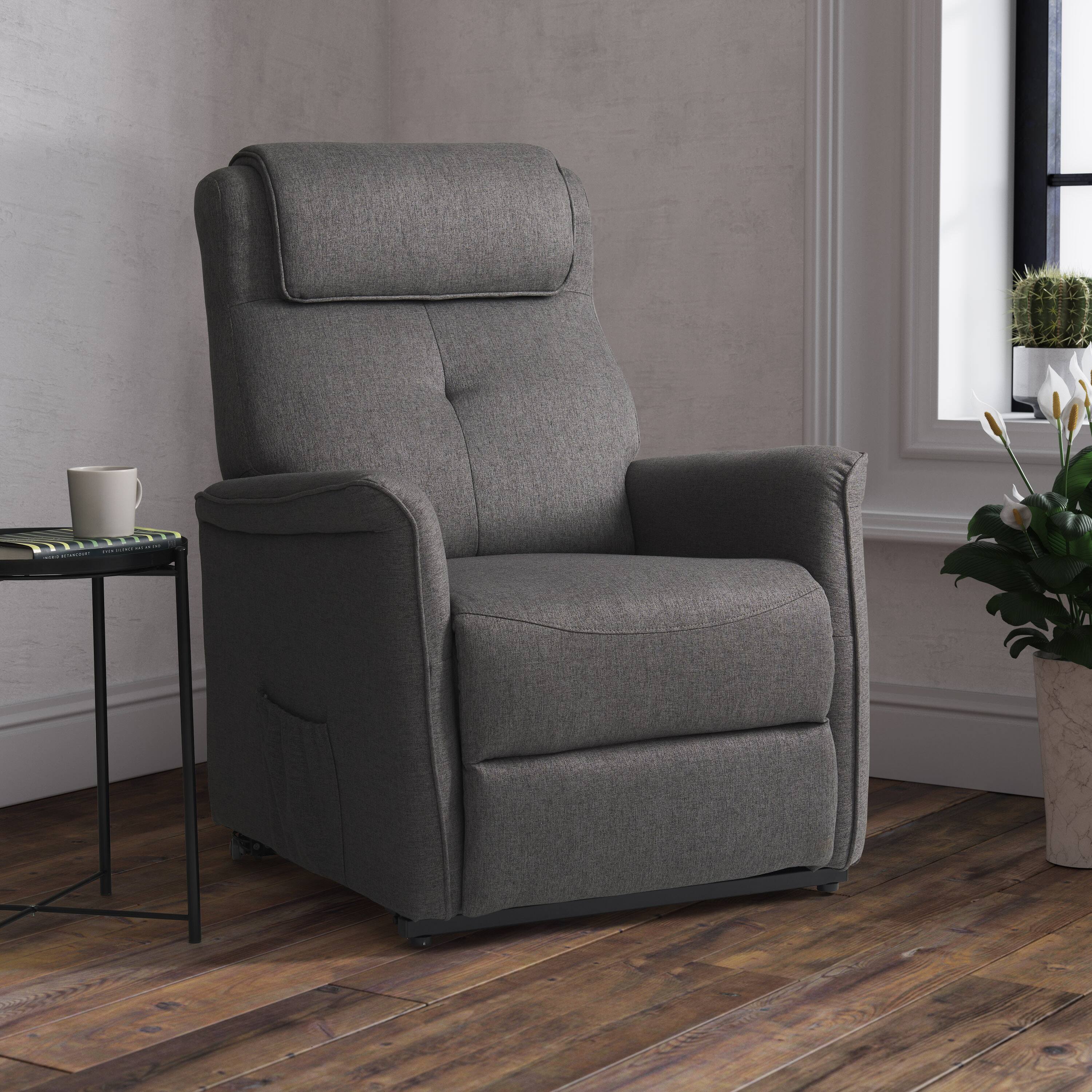 Left. CorLiving - Ashley Power Lift Fabric Recliner - Medium Grey.