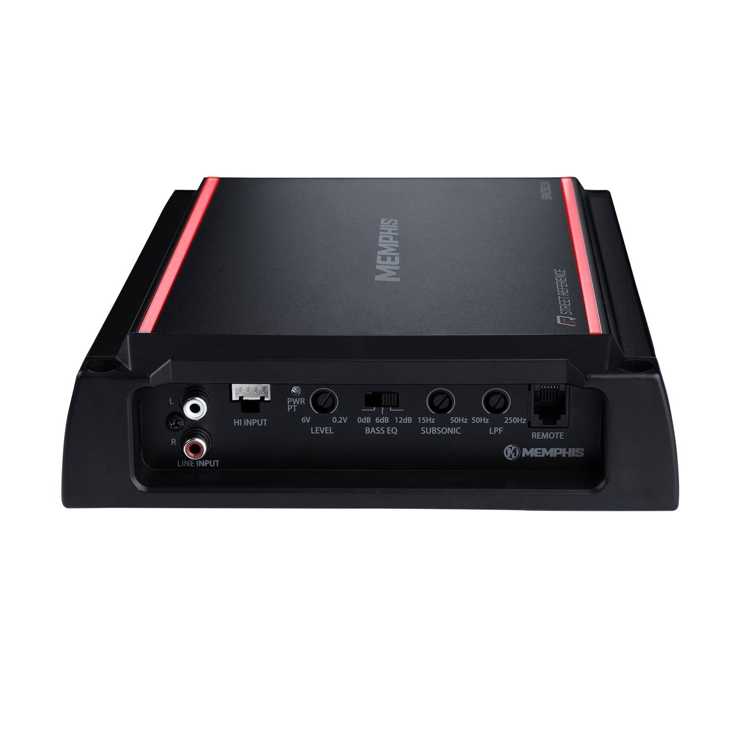 MEMPHIS 30363-39  
12 STREET L  
4 LINE INPUT  
A4 HI INPUT  
PWR PT 6V  
0.2V LEVEL  
I odi ddis 12d8  
15Hz 50Hz 250Hz  
BASS EQ SUBSONIC LPF  
REMOTE  
MEMPHIS