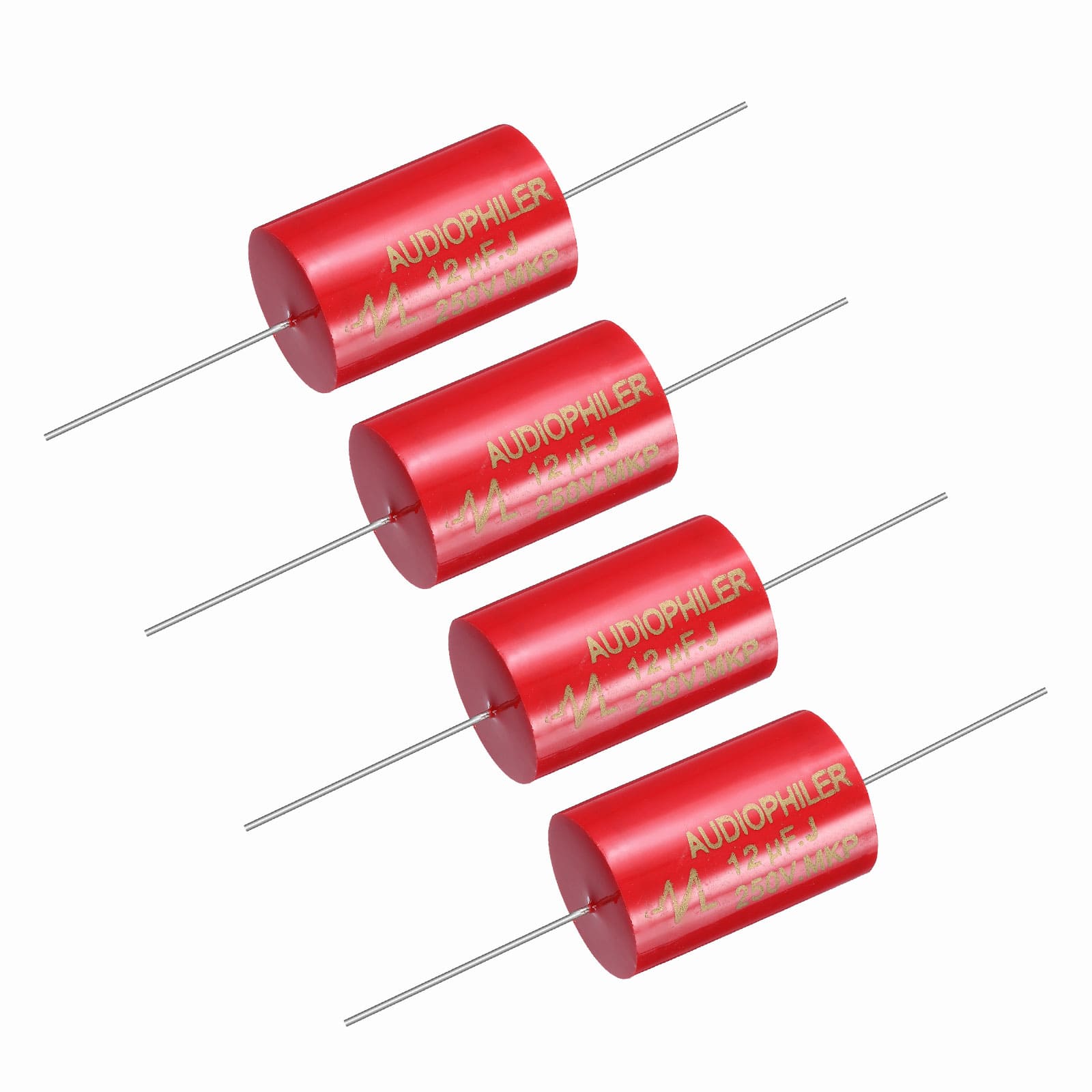 Unique Bargains - 4pcs 12uF 250V Axial MKP Film Capacitor for Audio Speaker Crossover Frequency Divider - Red