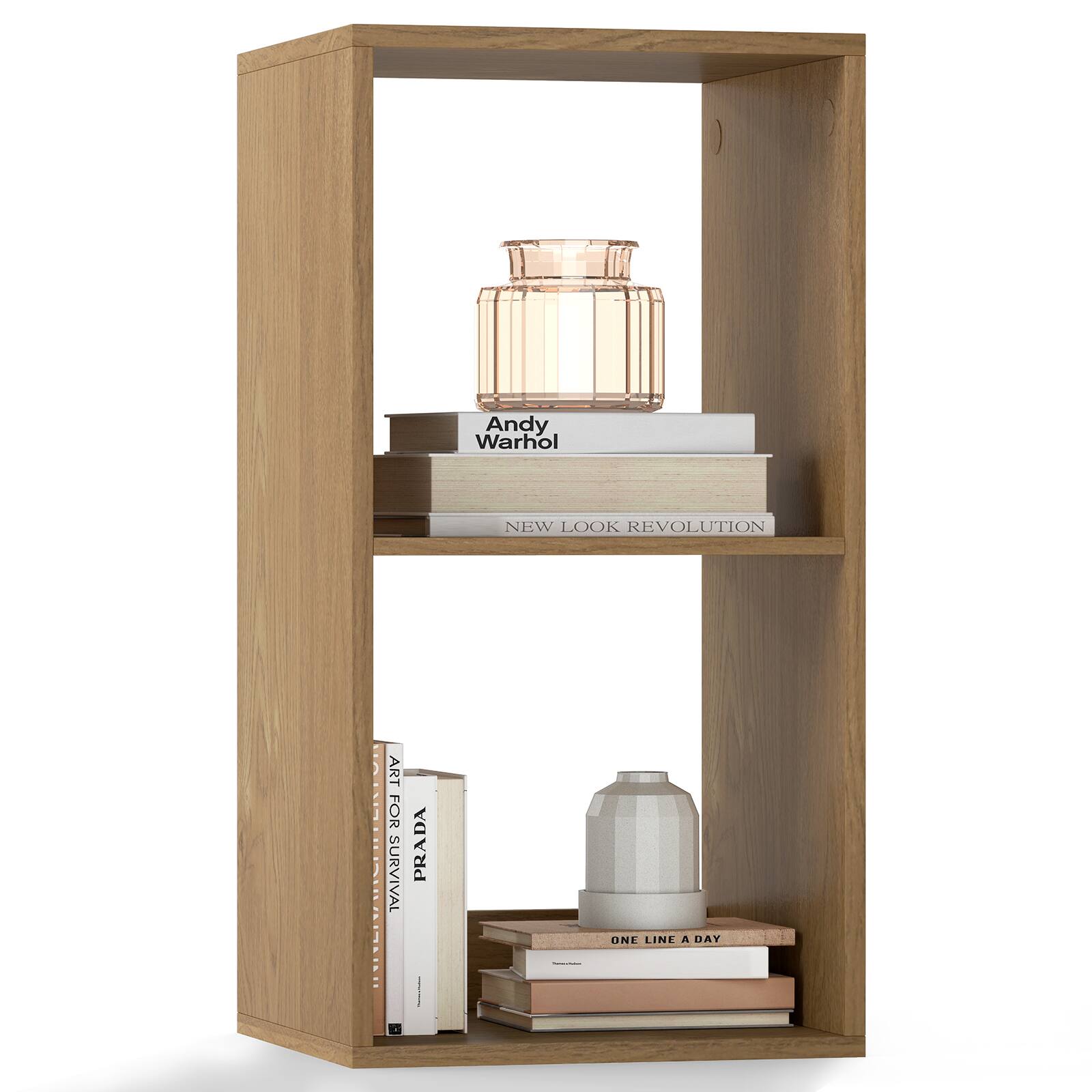 Costway - 2-Cube Bookshelf, Modern Vertical Bookcase with Back Guardrail&Anti-tipping Kits - Natural price history on PriceWatchPro