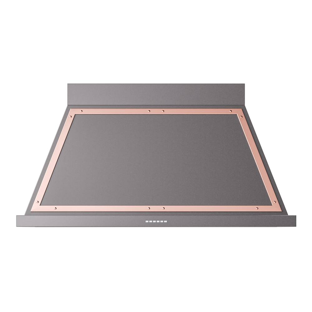 Front. ILVE - ILVE Nostalgie II Noblesse 48 inch Ducted Wall Mount Range Hood with 600 CFM (Graphite Matte, Copper Trim) - Graphite Matte.