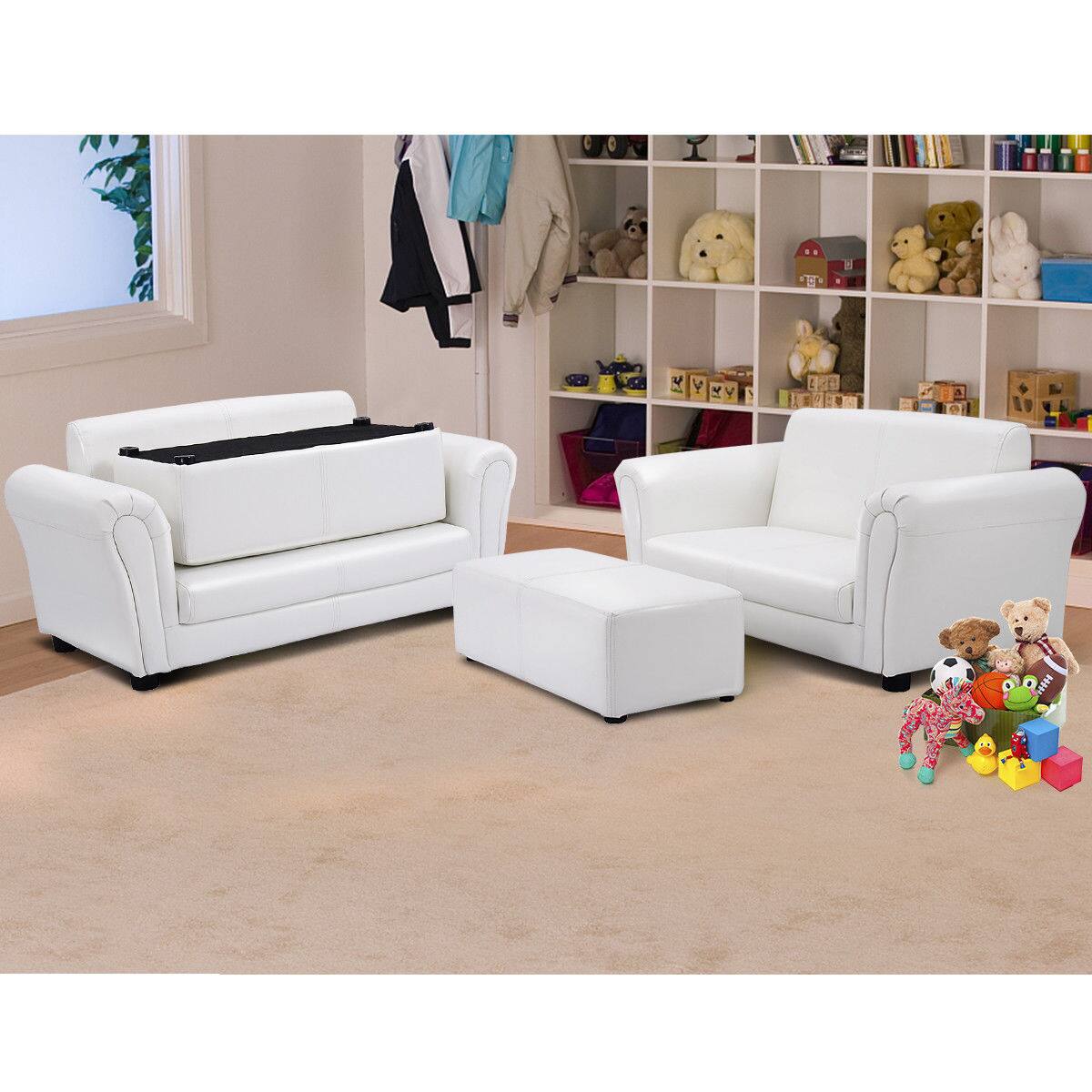 Alt View 3. Costway - Costway White Kids Sofa Armrest Chair Couch Lounge Children Birthday Gift w/ Ottoman - White.