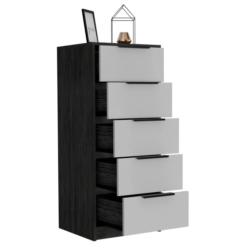 Alt View 1. TinyHomie - Dresser 42in H 5 Drawer Vertical Dresser White / Smokey Oak - White.