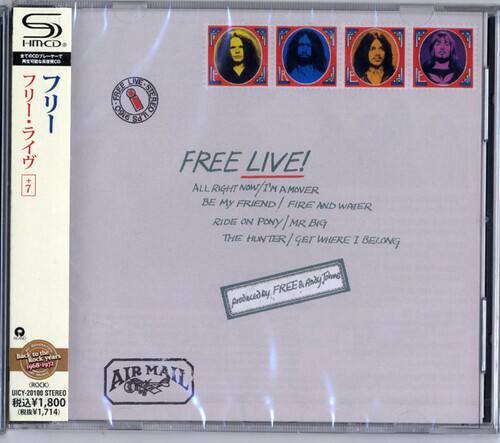 FREE LIVE!  
ALL RIGHT NOW / I'M A MOVER / BE MY FRIEND / FIRE AND WATER / RIDE ON PONY / MR BIG THE HUNTER / GET WHERE I BELONG  
Andy Thns by FREE produced 1968 v972  
STEREO  
1,800 1,714) AIR MAIL