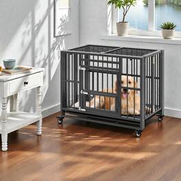Hivvago - Portable Foldable Dog Crate with Sturdy Metal Build and Wheel Locks