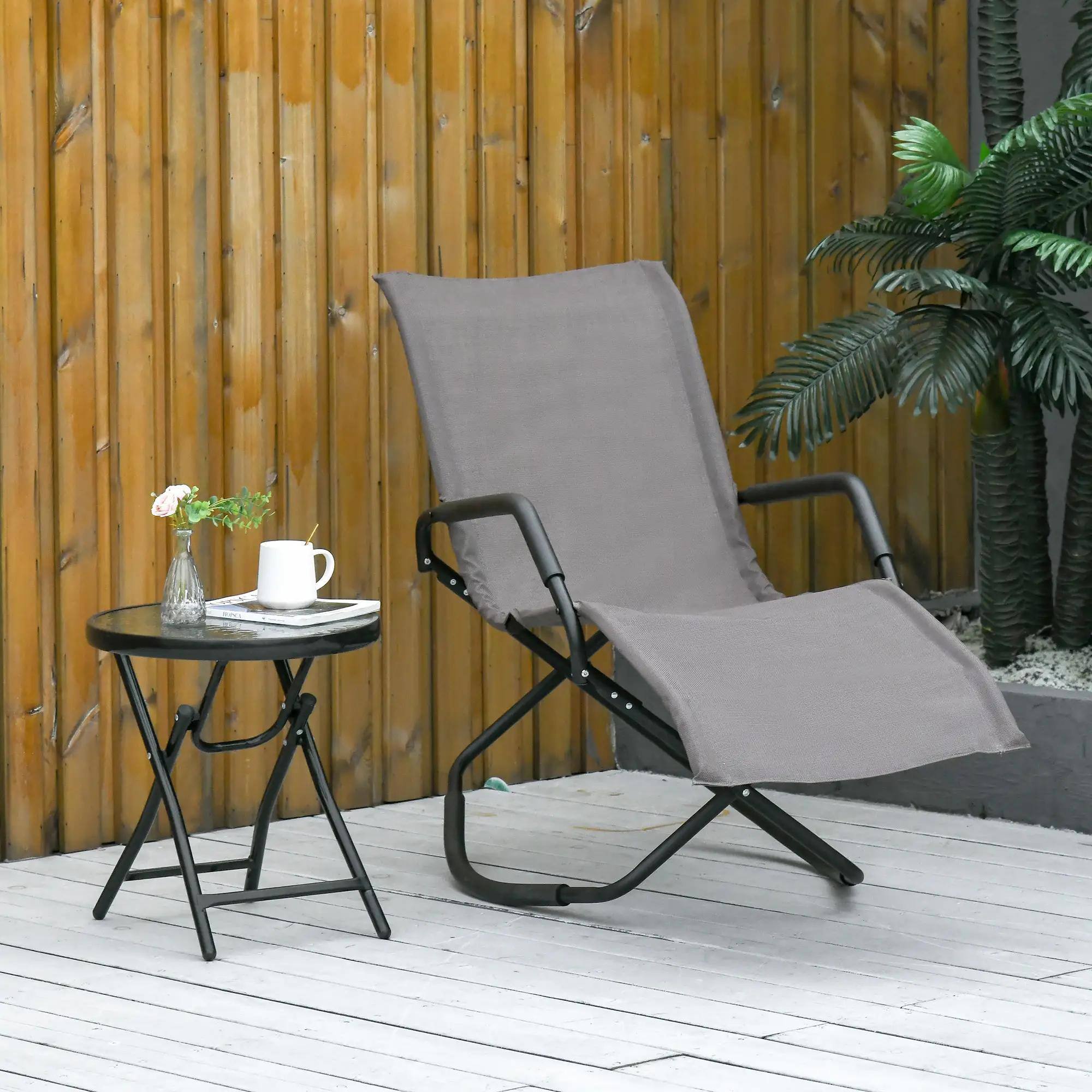Alt View 7. Resenkos - Resenkos Outdoor Folding Rocking Chair, Foldable Chaise Lounge Pool Chair, Zero Gravity Lounge Chair, Brown - Brown.