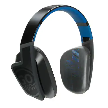 Front. GOgroove - water-resistant wireless headphones with microphone folding design - Blue.