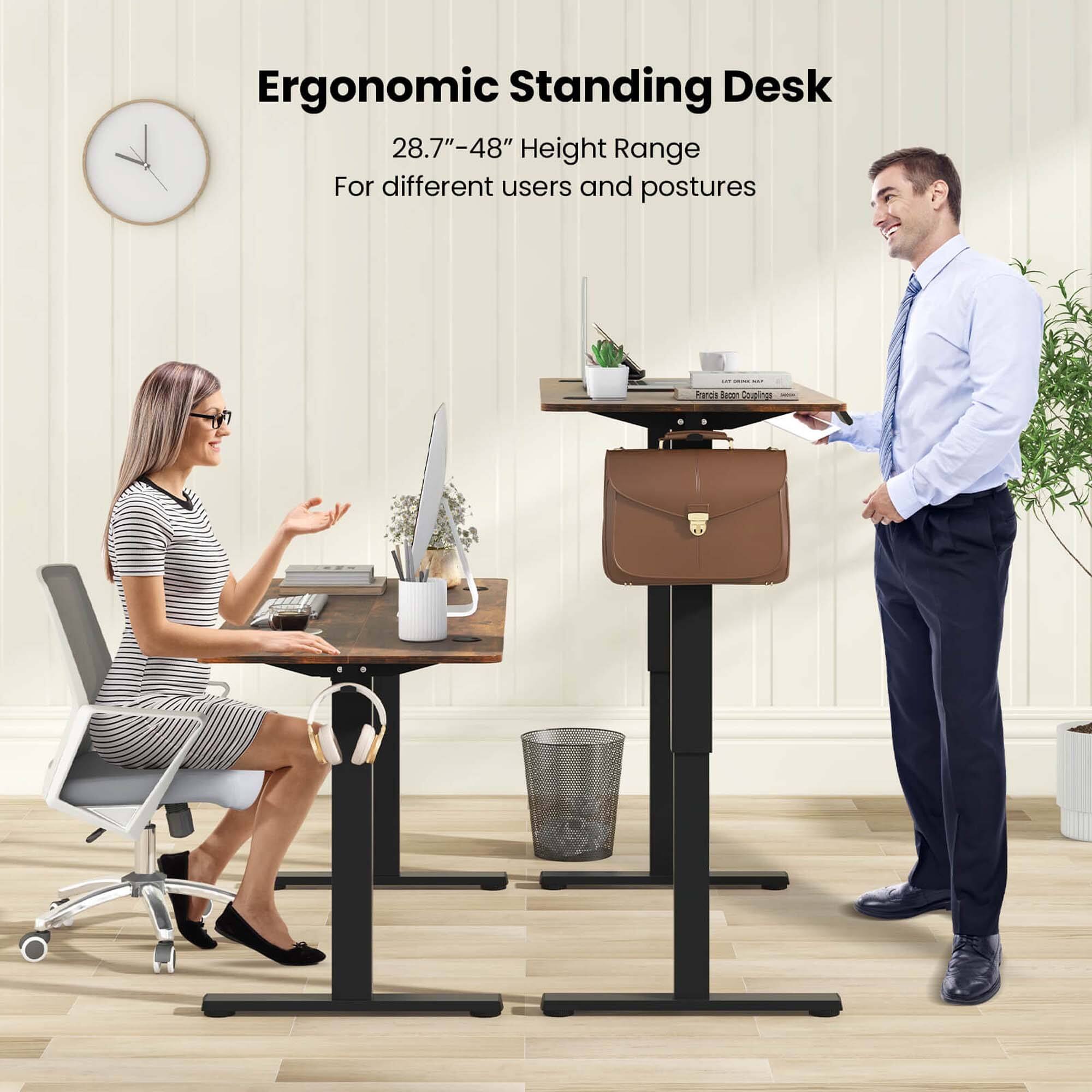 Ergonomic Standing Desk 28.7"-48" Height Range For different users and postures.