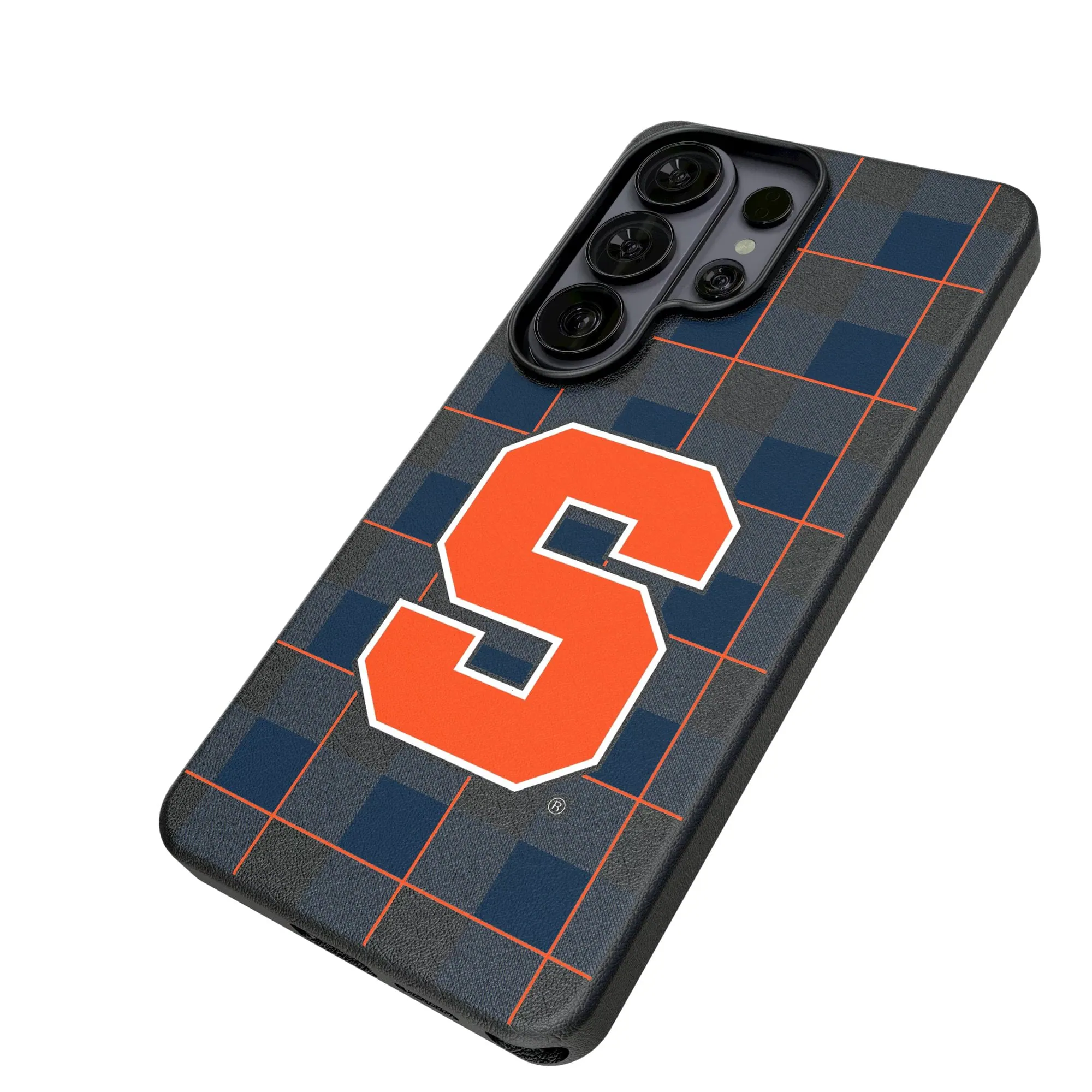 Alt View 1. Keyscaper - Syracuse Orange Plaid Galaxy Magnetic Bump Case - S25 Ultra - Black.