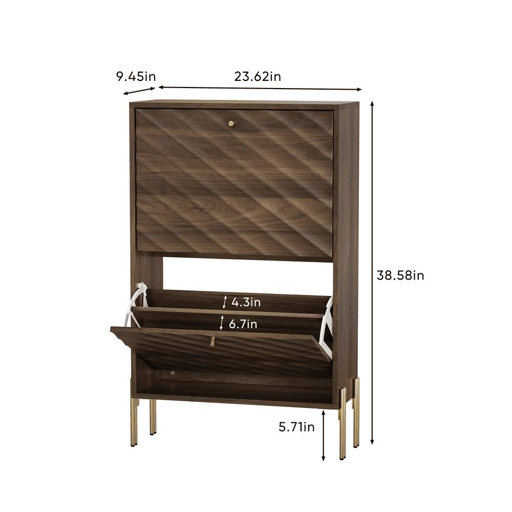 Alt View 2. Kadyn - 23.6 Inch Walnut shoe cabinet, Mid-century modern freestanding shoe cabinet for entry, Hallway And Entryway - Brown.