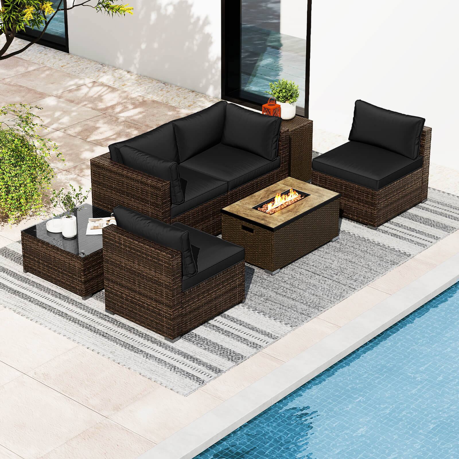 Alt View 3. Costway - Costway 7 Pieces Outdoor Furniture Set with 32" Fire Pit Table and Propane Tank Cover - Black.