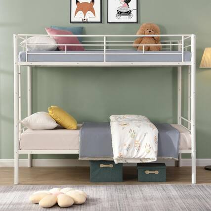 Front. Trinkets Crazed - Twin Over Twin Size Metal Detachable Bunk Bed Frame with 2 Side Ladder and Guardrail - white.