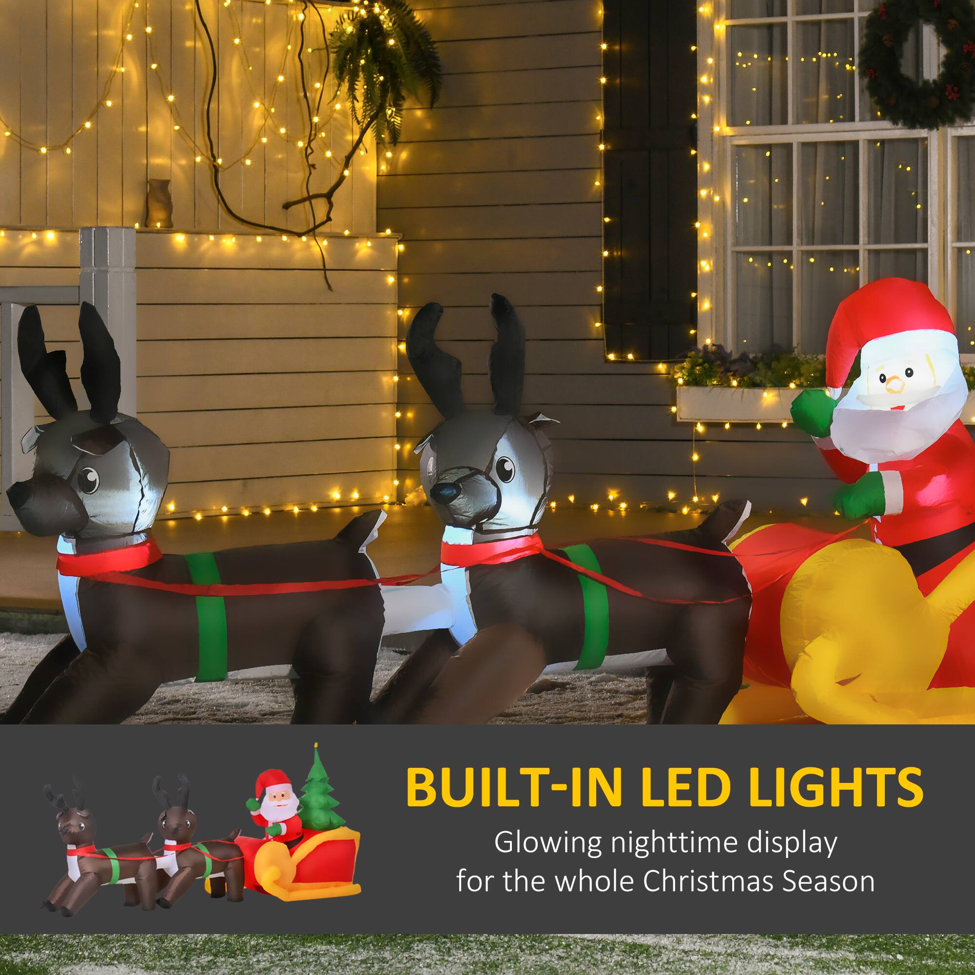 BUILT-IN LED LIGHTS: Glowing nighttime display for the whole Christmas Season.