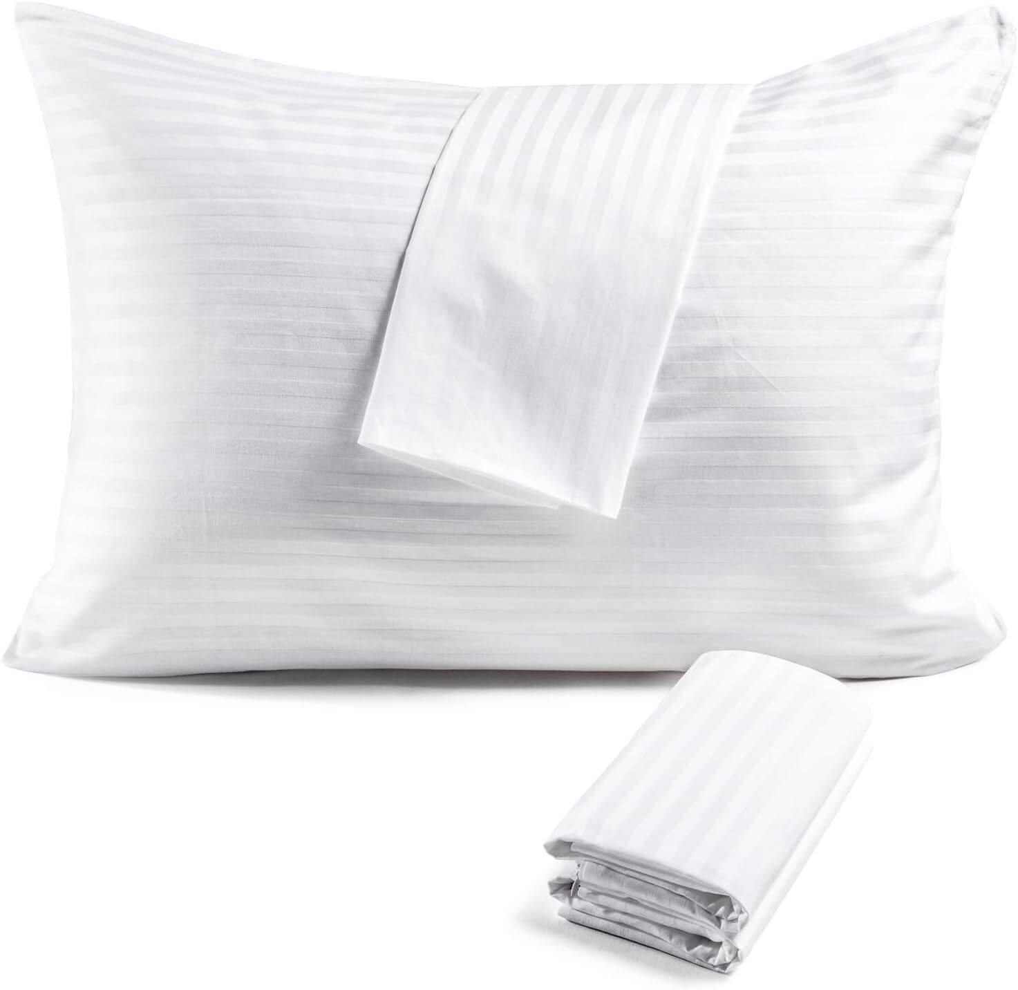 Front. FAUNNA - 4 Pack, Standard Size (20x26)-600TC 100% Cotton Pillow Protectors, Oeko-TEX Certified, Hotel Zip Up Pillow Cases, White - White.