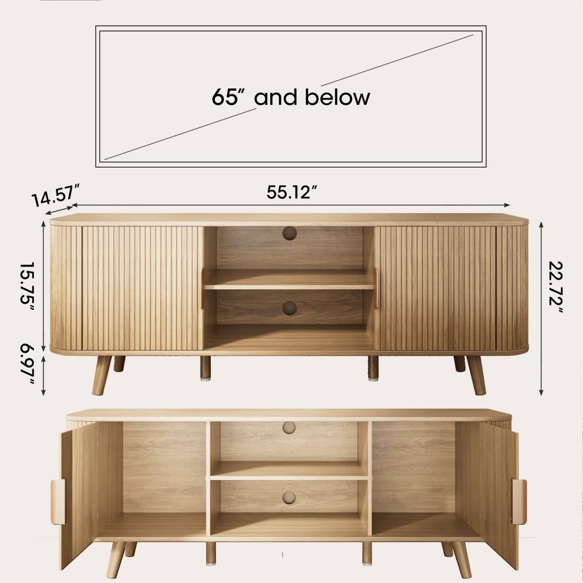 65" and below
14.57" 15.75" 6.97"
55.12"
22.72"