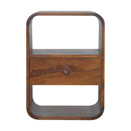 Artisan Furniture - Solid Wood Curved Edge Nightstand, 2 Shelves, 1 Drawer, Dark Brown - Chestnut