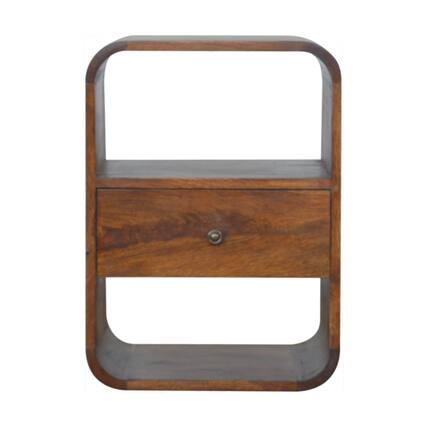 Front. Artisan Furniture - Artisan Furniture Solid Wood Chestnut Curved Edge Nightstand, 2 Shelves, 1 Drawer, Dark Brown - Chestnut.