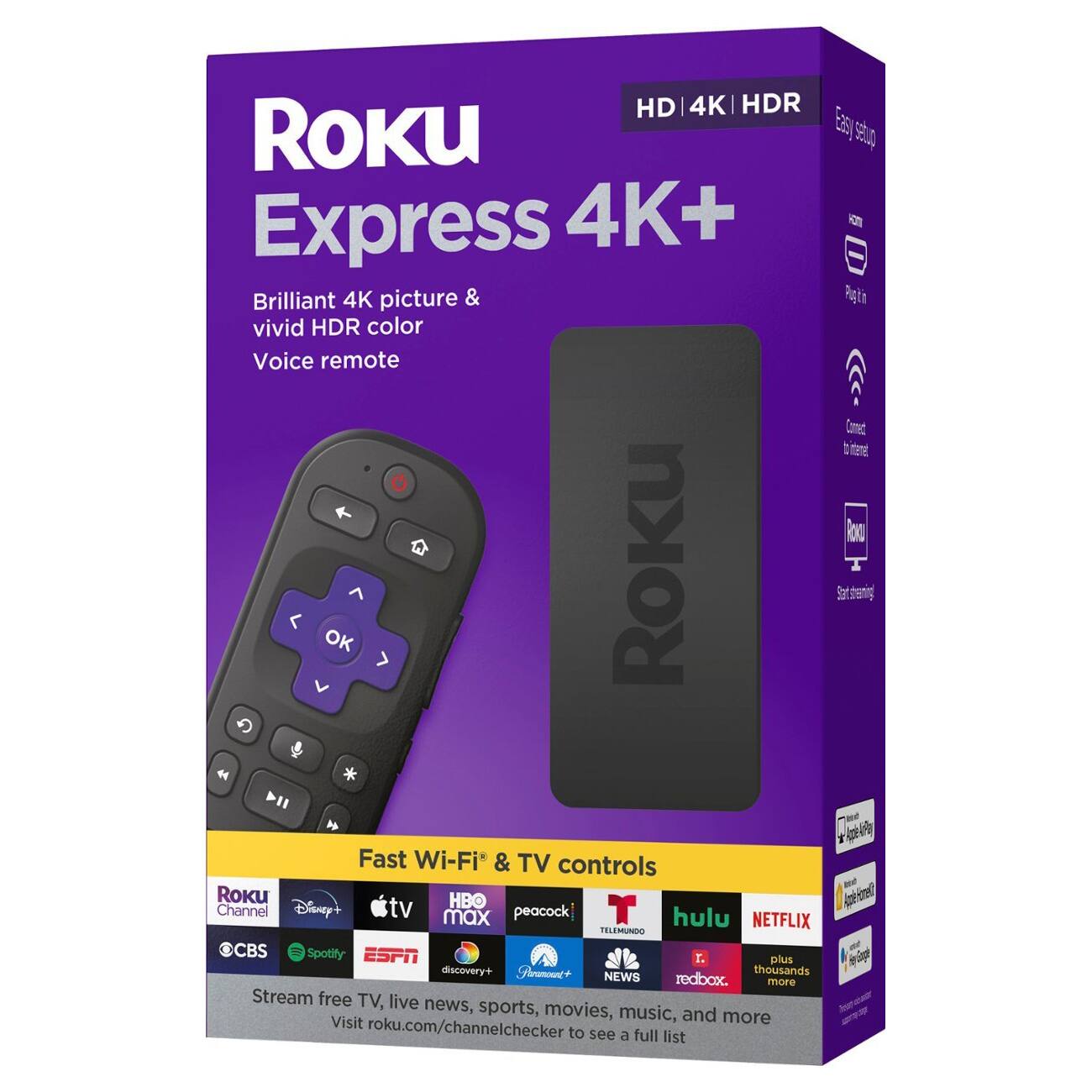 Roku - Express 4K+ Streaming Player HDR with Voice Remote with TV Controls - Black