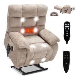Kadyn - Oversized Dual Motor Power Lift Recliner, 25" Wide Seat, Massage & Heat, 350lb Capacity, Chenille - Beige