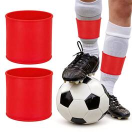 Unique Bargains - Silicone Soccer Leg Bands, Non-Slip Shin Guard Straps to Hold Guards Sleeves Sports Leg Band 1 Pair Size L - Red