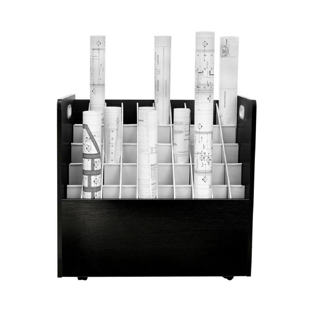 Back. AdirOffice - Blueprint Storage Wood 50-Compartment Portable Roll File Cart - Black.